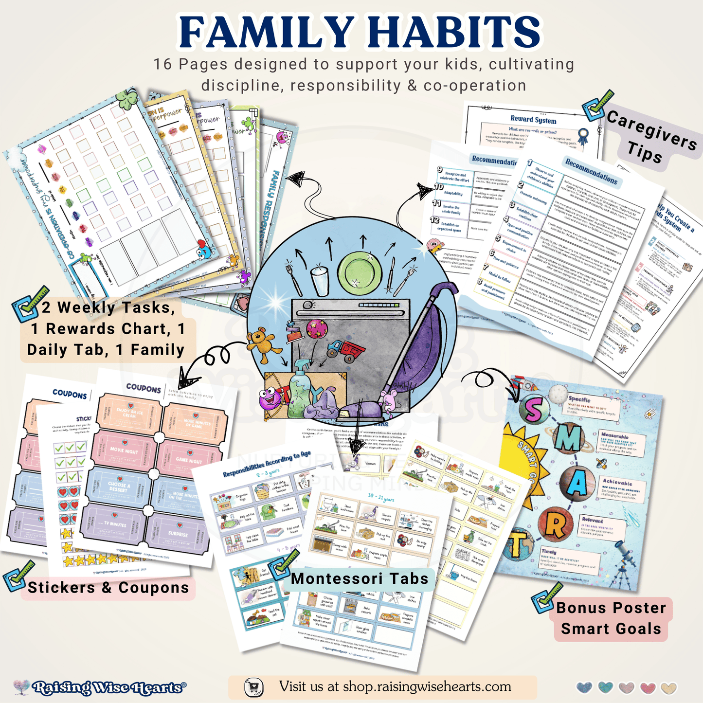 Montessori chore chart with age-appropriate task cards for children's responsibility