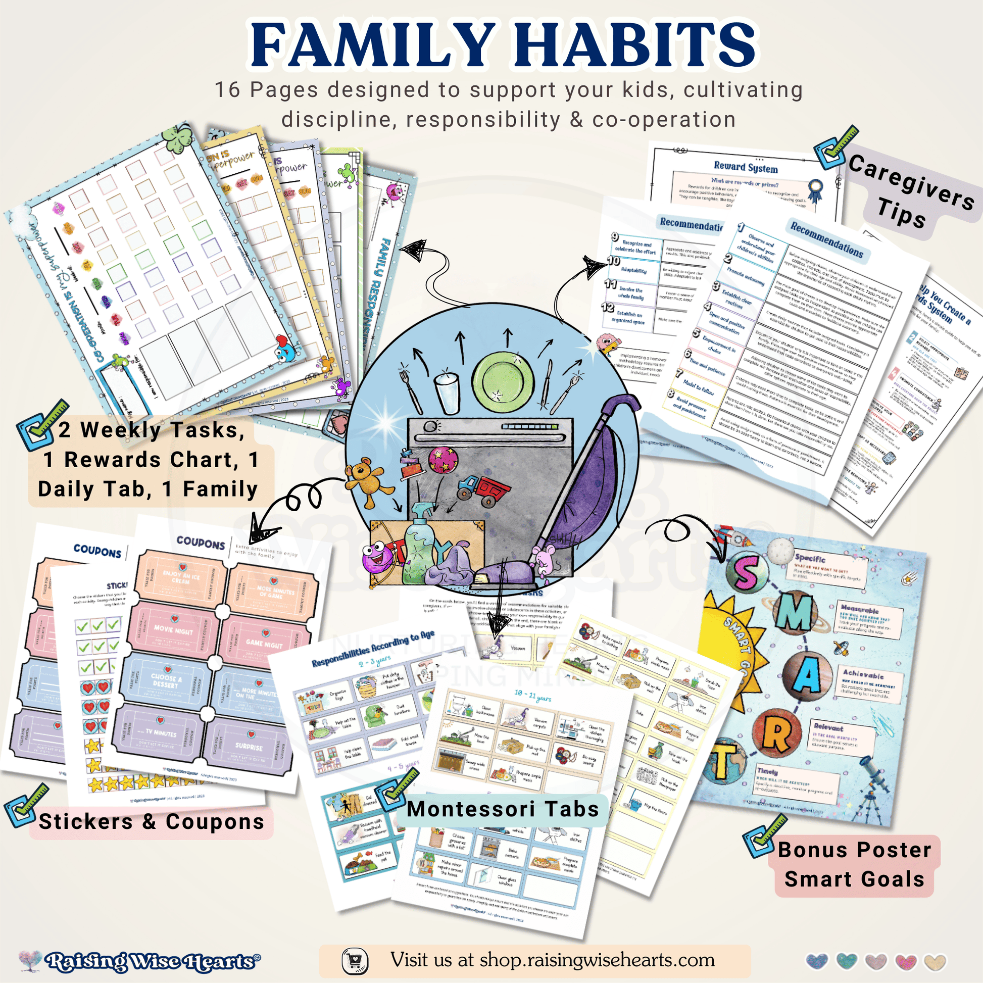 Montessori chore chart with age-appropriate task cards for children's responsibility